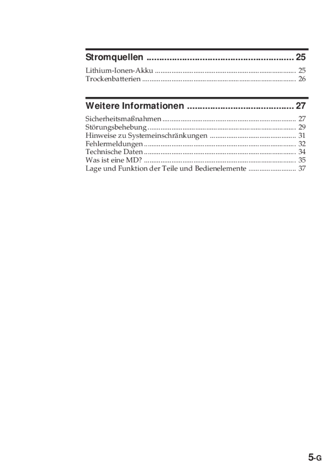 Sony MZ-R30 operating instructions Stromquellen, Weitere Informationen, Lage und Funktion der Teile und Bedienelemente 