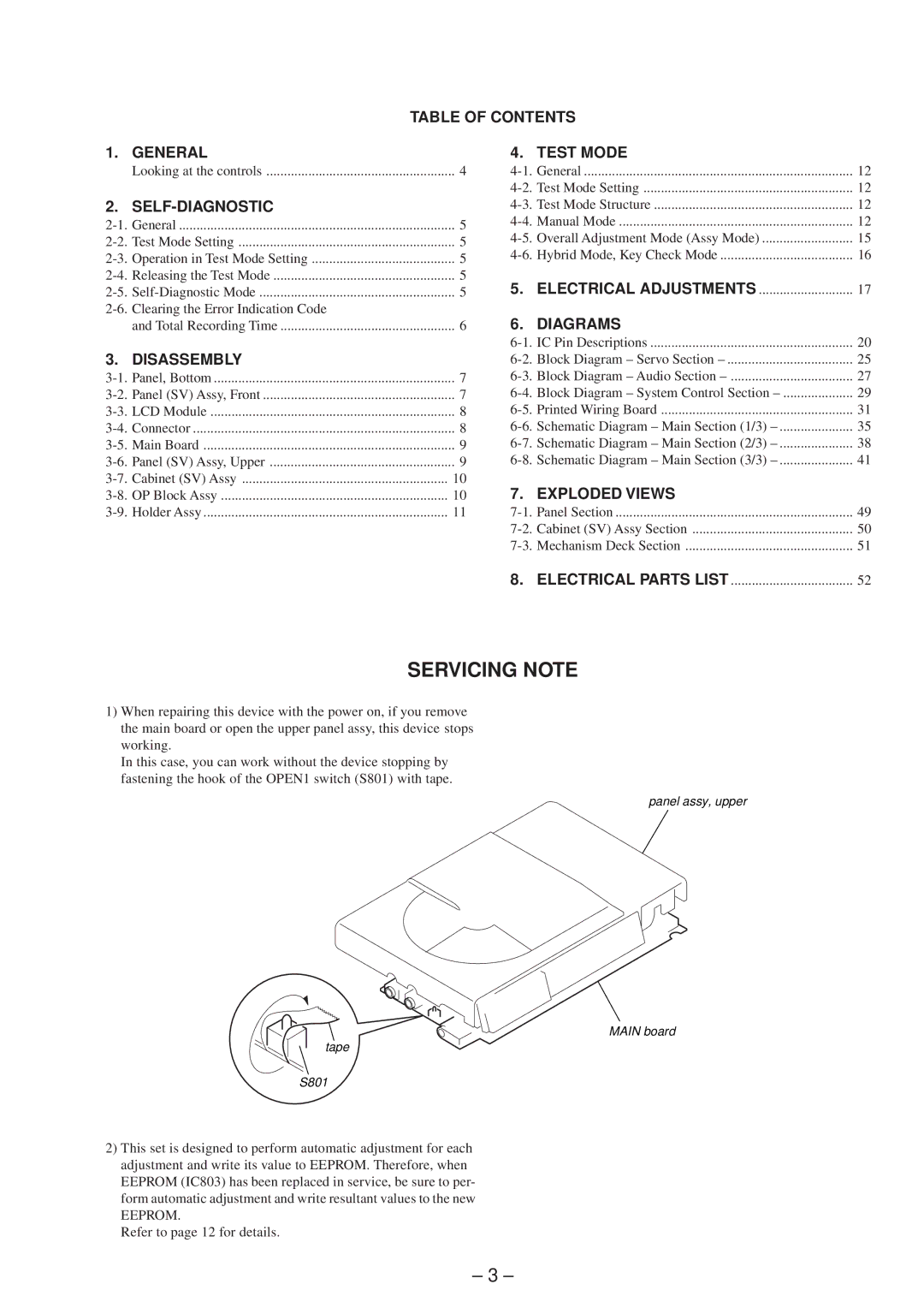 Sony MZ-R37 specifications Servicing Note 