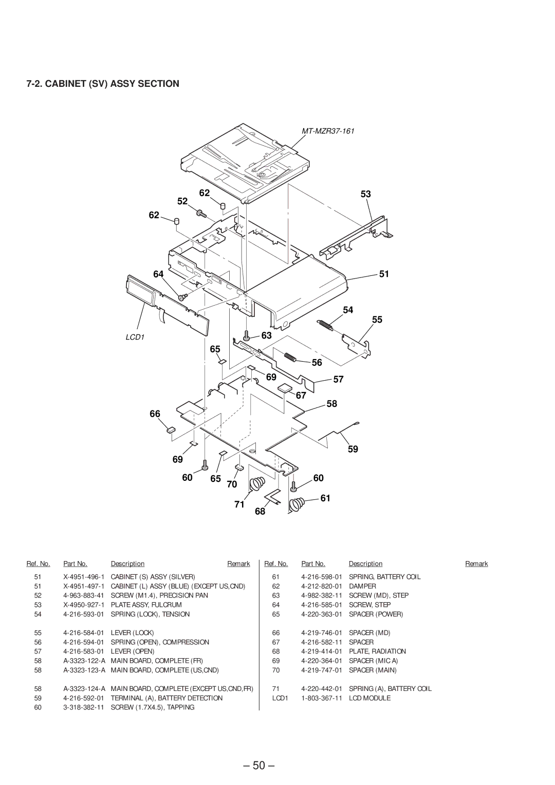 Sony MZ-R37 specifications Cabinet SV Assy Section, 59 4-216-592-01 Terminal A, Battery Detection 