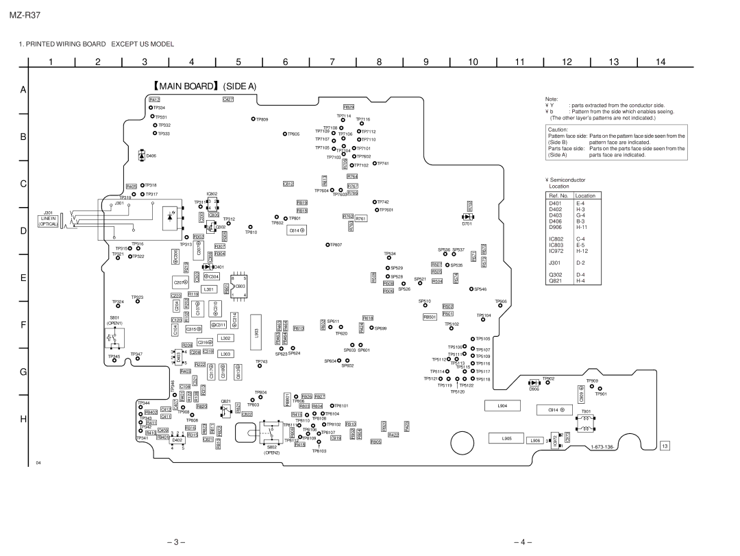 Sony MZ-R37 specifications Side a, Printed Wiring Board Except US Model 