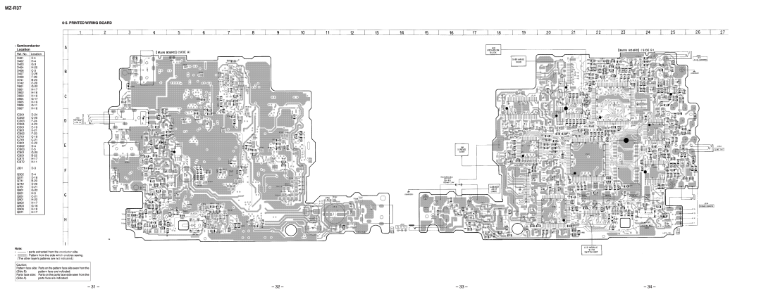 Sony MZ-R37 specifications 31, 32, 33, Printed Wiring Board 