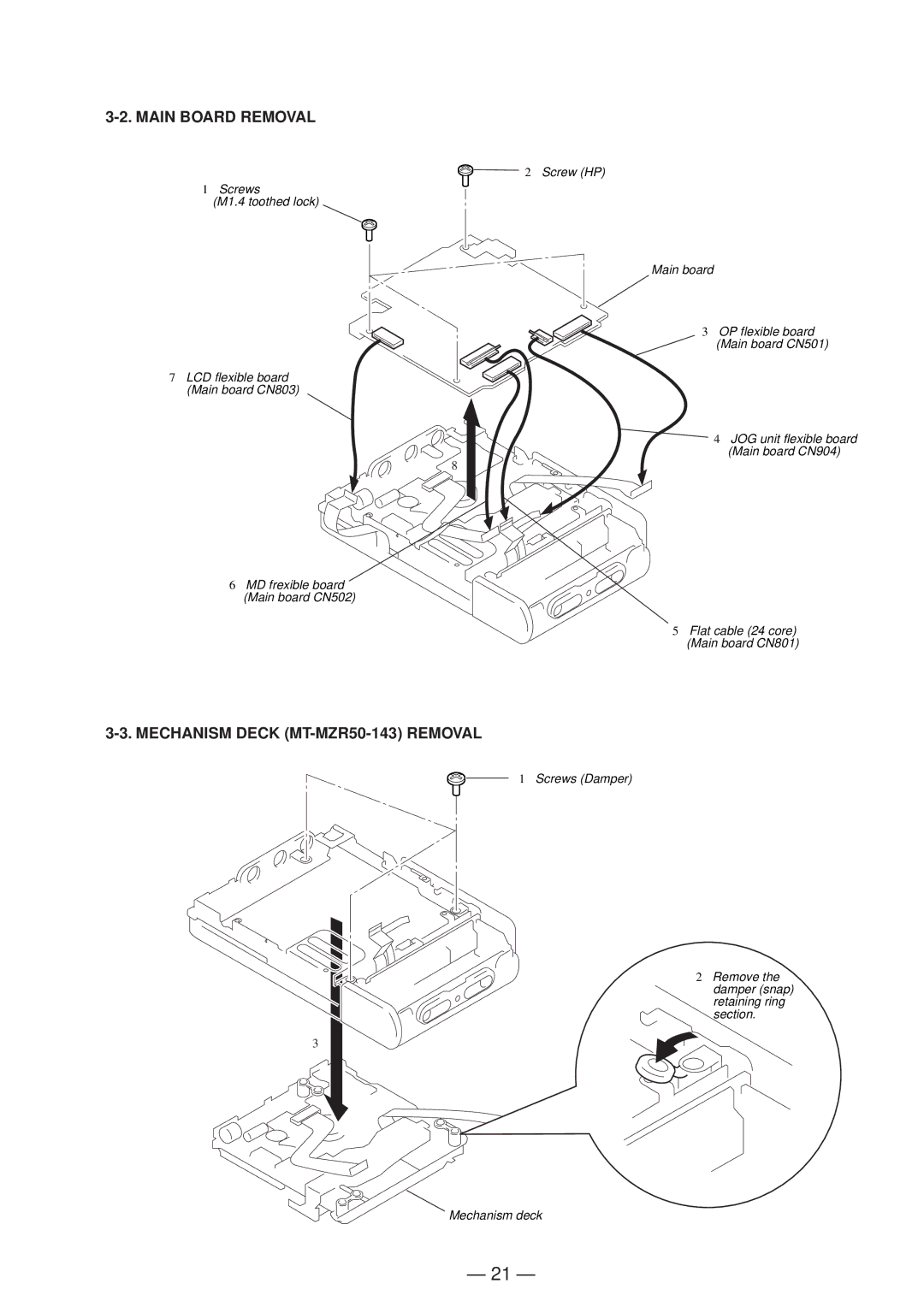 Sony MZ-R50 service manual Main Board Removal, Mechanism Deck MT-MZR50-143 Removal 