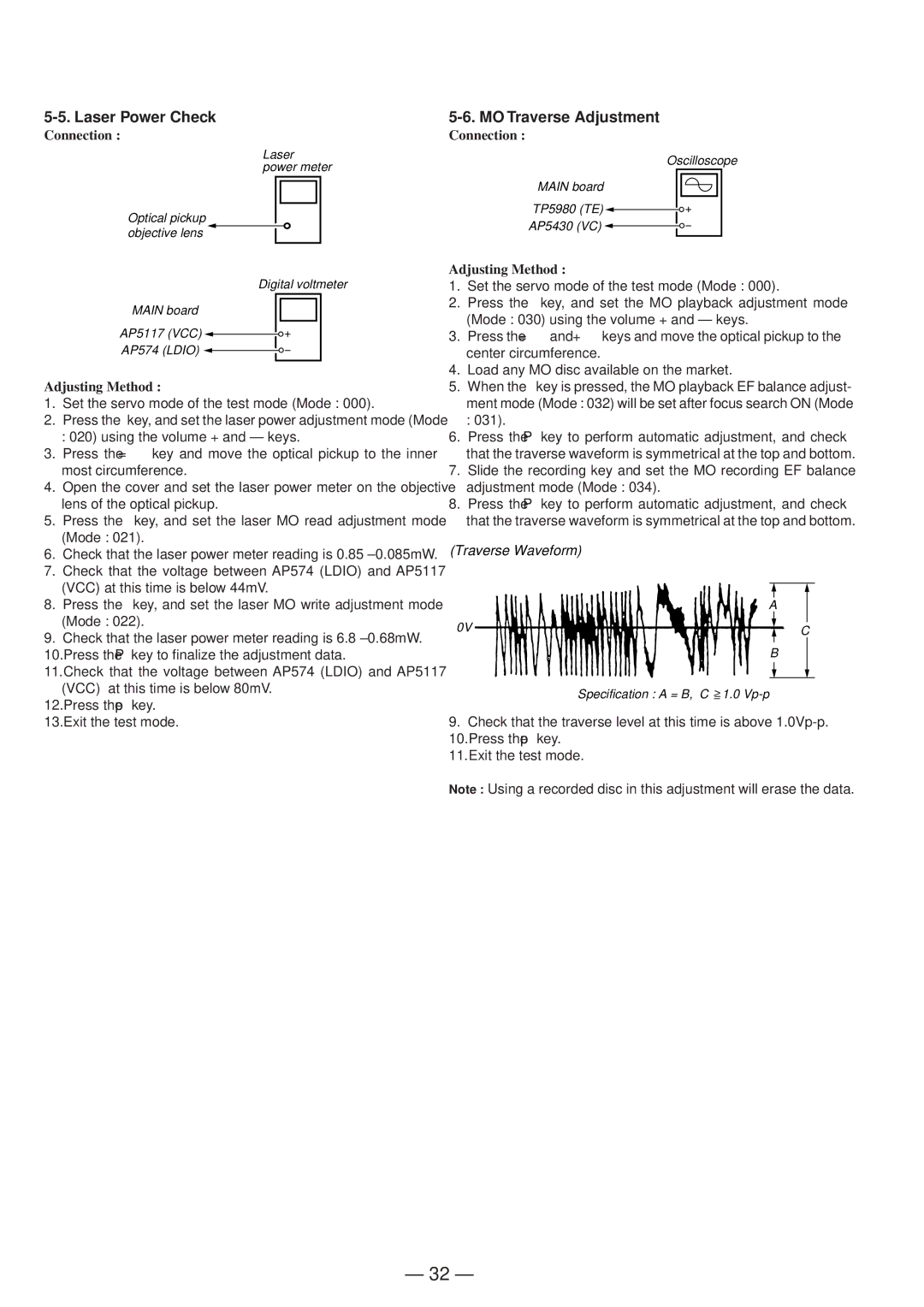 Sony MZ-R50 service manual Laser Power Check 