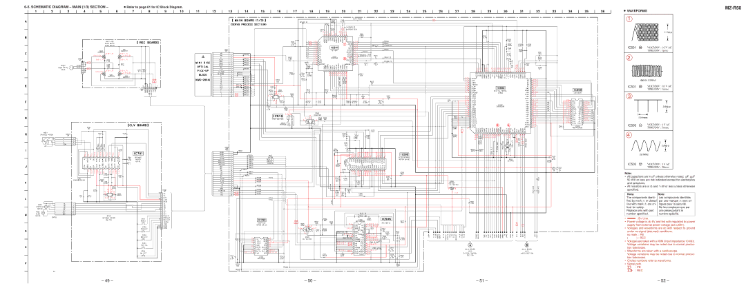 Sony MZ-R50 service manual Schematic Diagram Main 1/3 Section, Refer to page 61 for IC Block Diagram, Waveforms 