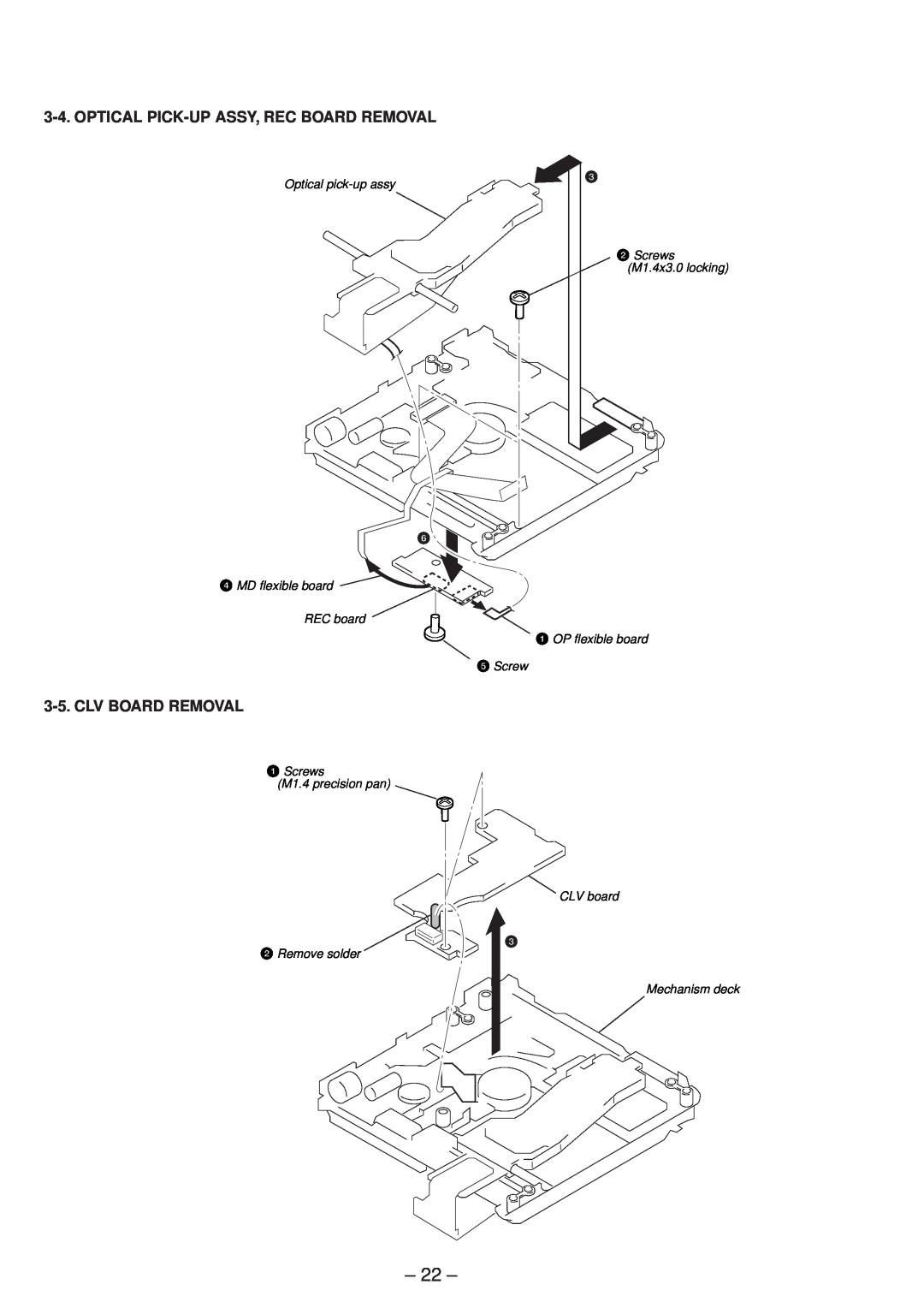 Sony MZ-R50 service manual Optical pick-upassy, Screws M1.4x3.0 locking, MD flexible board REC board 1 OP flexible board 