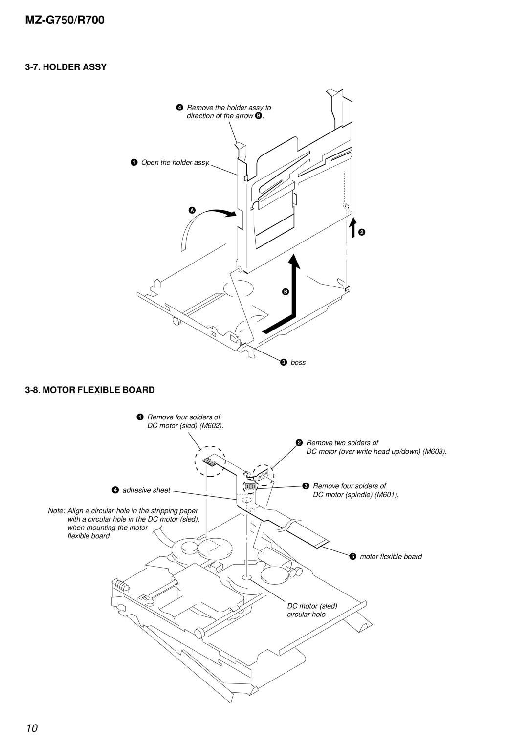 Sony MZ-R700 service manual Holder Assy, Motor Flexible Board 