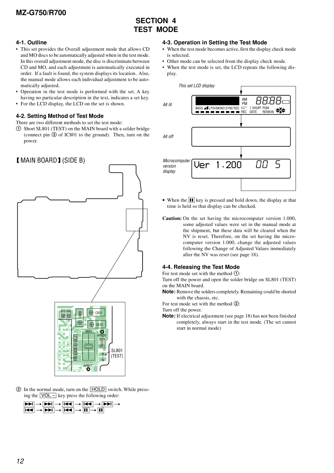 Sony MZ-R700 service manual 8888e, Version Ver 1.200 00, Section Test Mode 