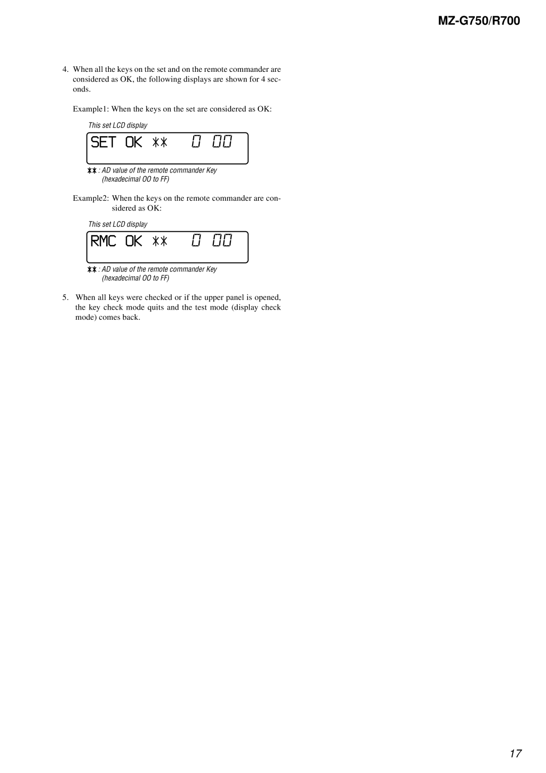 Sony MZ-R700 service manual Set Ok 