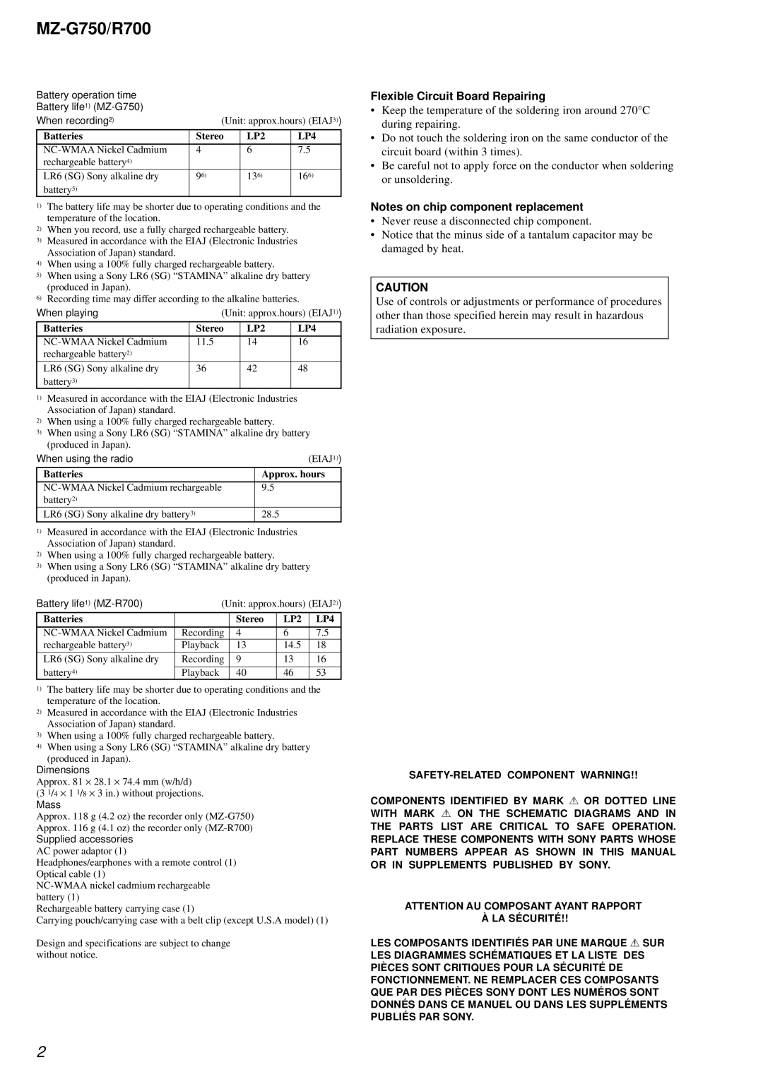 Sony MZ-R700 service manual MZ-G750/R700, Flexible Circuit Board Repairing 