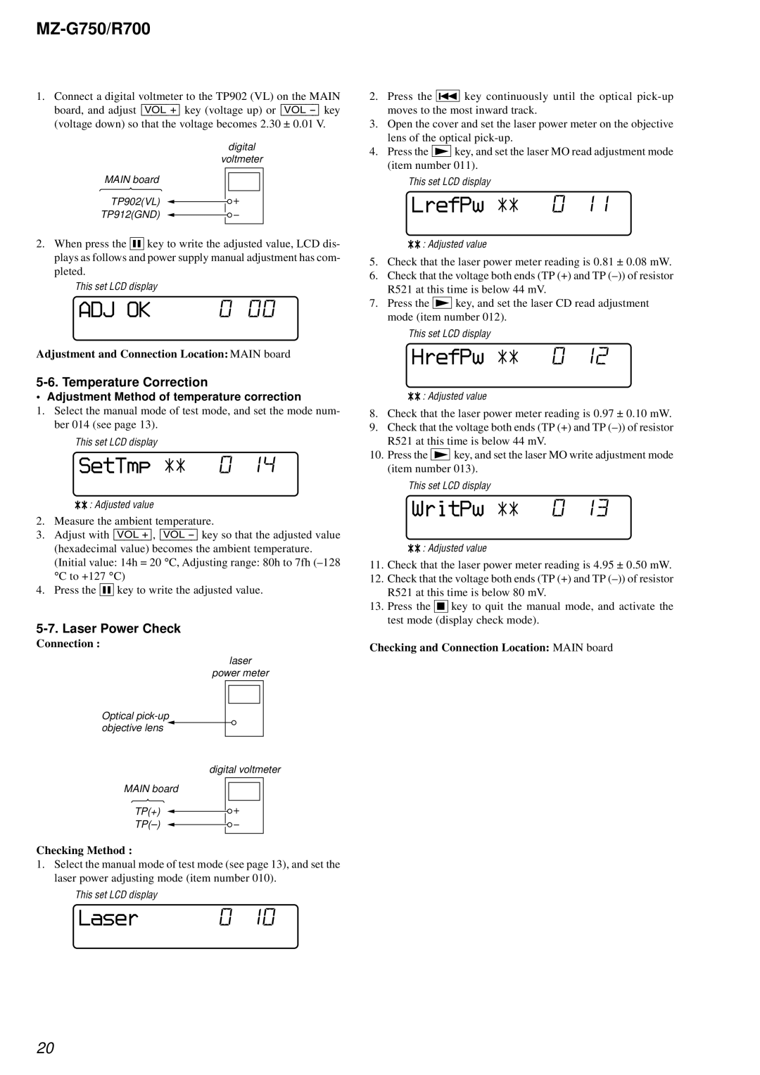 Sony MZ-R700 service manual SetTmp, Laser, LrefPw, HrefPw, WritPw 