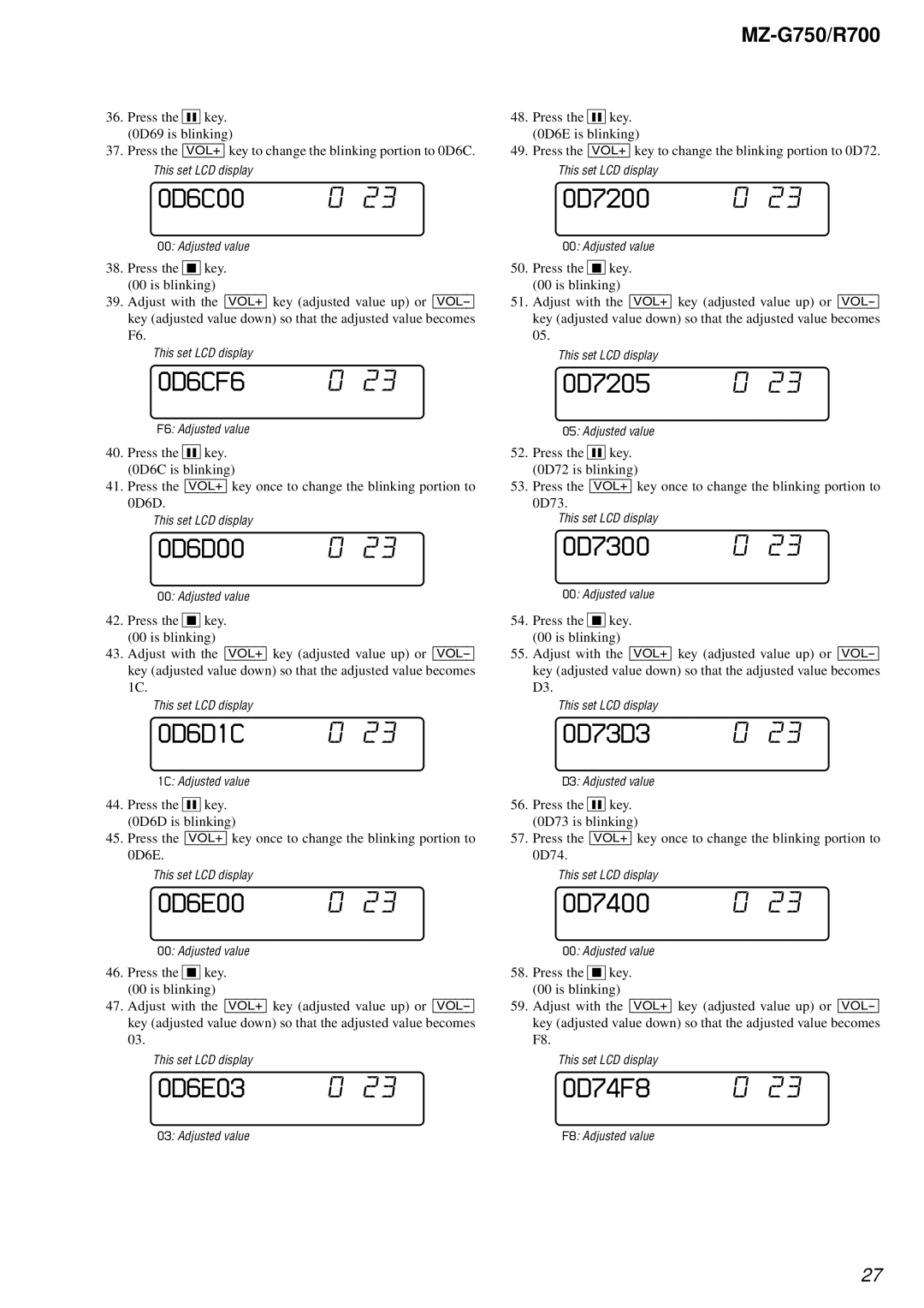 Sony MZ-R700 service manual 0D6C00, 0D6CF6, 0D6D00, 0D6D1C, 0D6E00, 0D6E03, 0D7200, 0D7205, 0D7300, 0D73D3, 0D7400, 0D74F8 