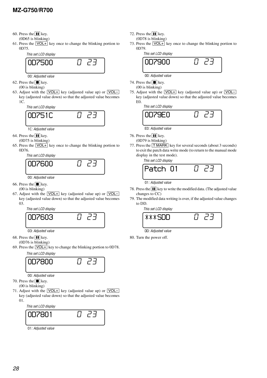 Sony MZ-R700 service manual 0D7500, 0D751C, 0D7600, 0D7603, 0D7801, 0D7900, 0D79E0 