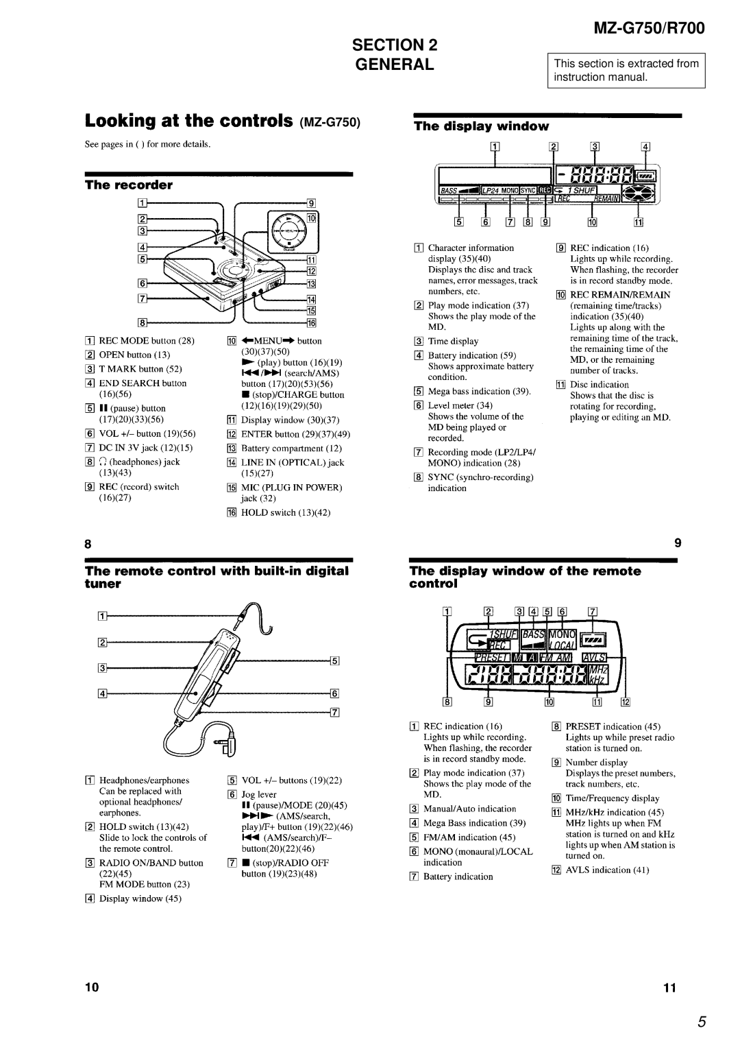 Sony MZ-R700 service manual Section General, MZ-G750 