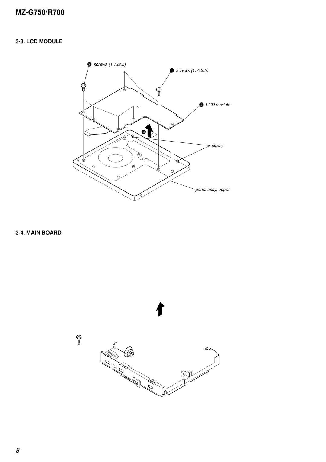 Sony MZ-R700 service manual LCD Module, Main Board 