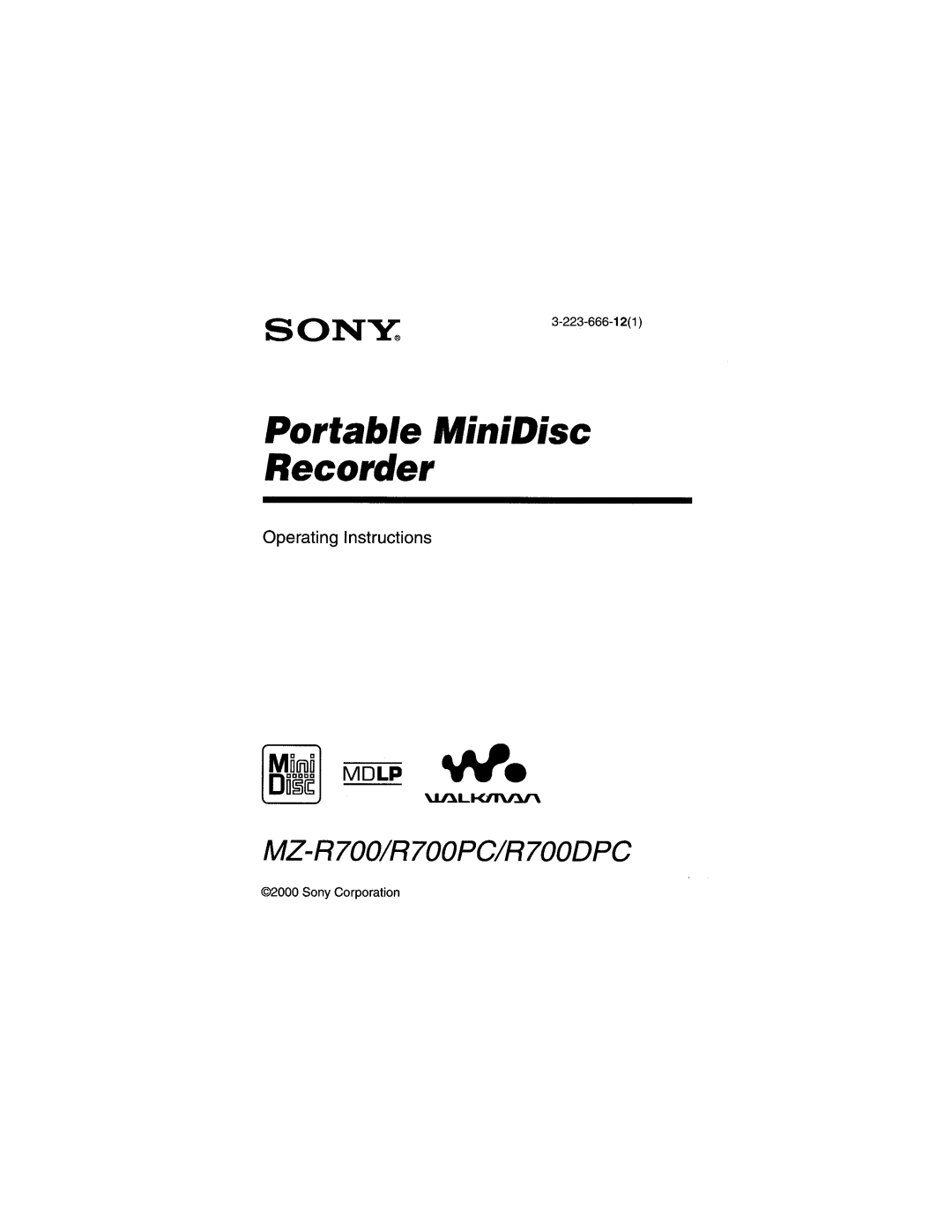 Sony MZ-R700DPC, MZ-R700PC manual 