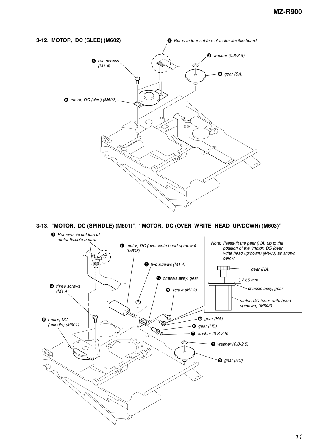 Sony MZ-R900 service manual MOTOR, DC Sled M602 