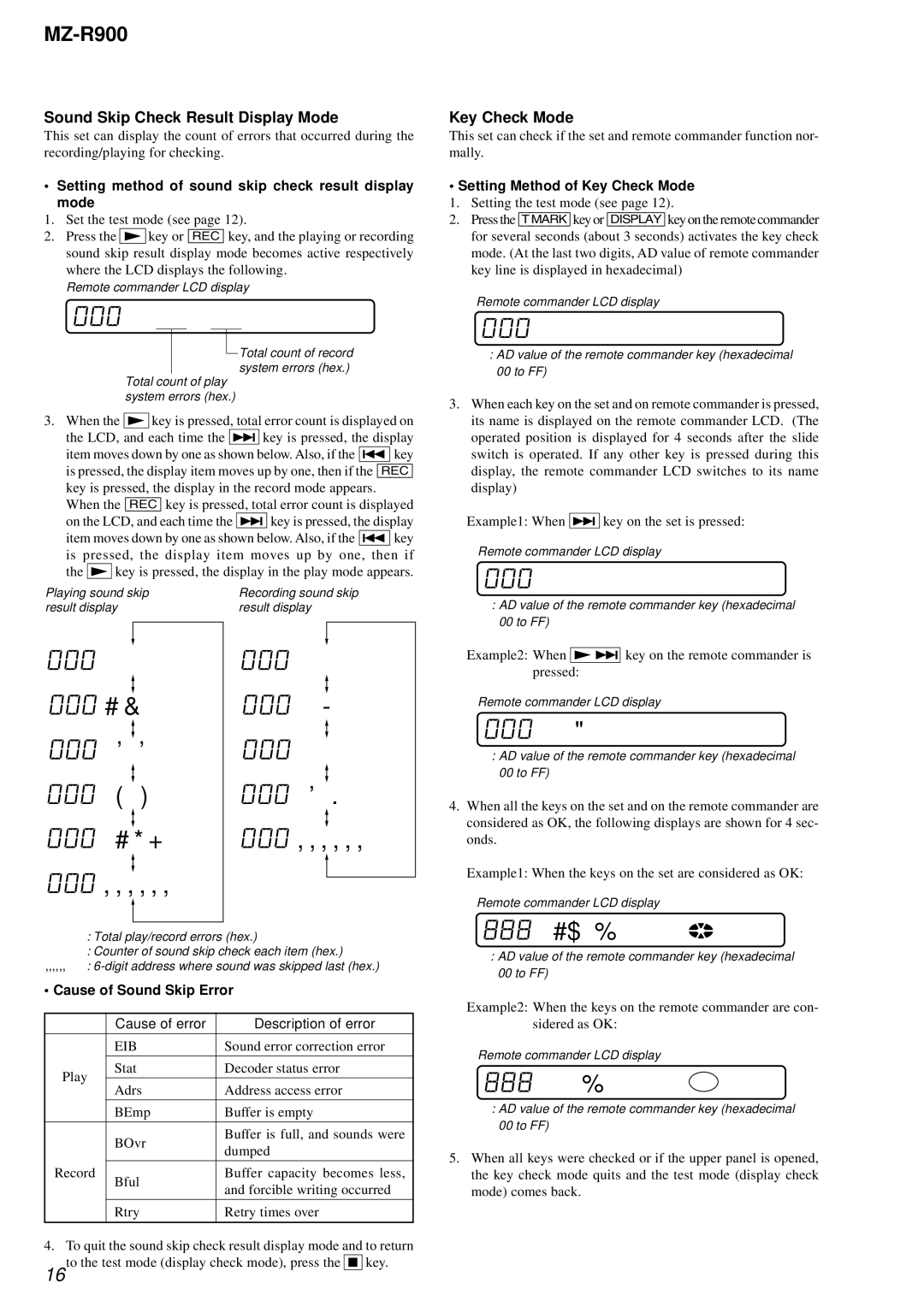 Sony MZ-R900 service manual 000 P * * R, 000 FF, Rplay, Set Ok, Rmc Ok 