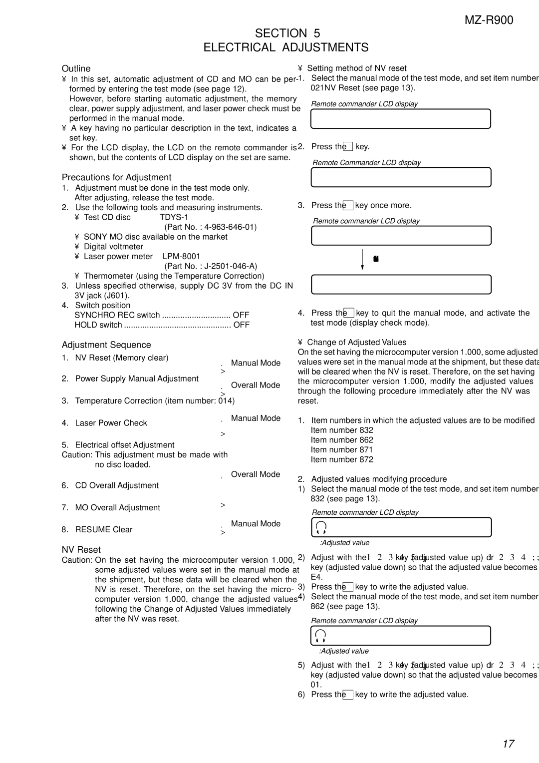 Sony MZ-R900 service manual ResNV CC, ResOK?, 021 Res, Reset, Pw-T W, 862 V1dat 