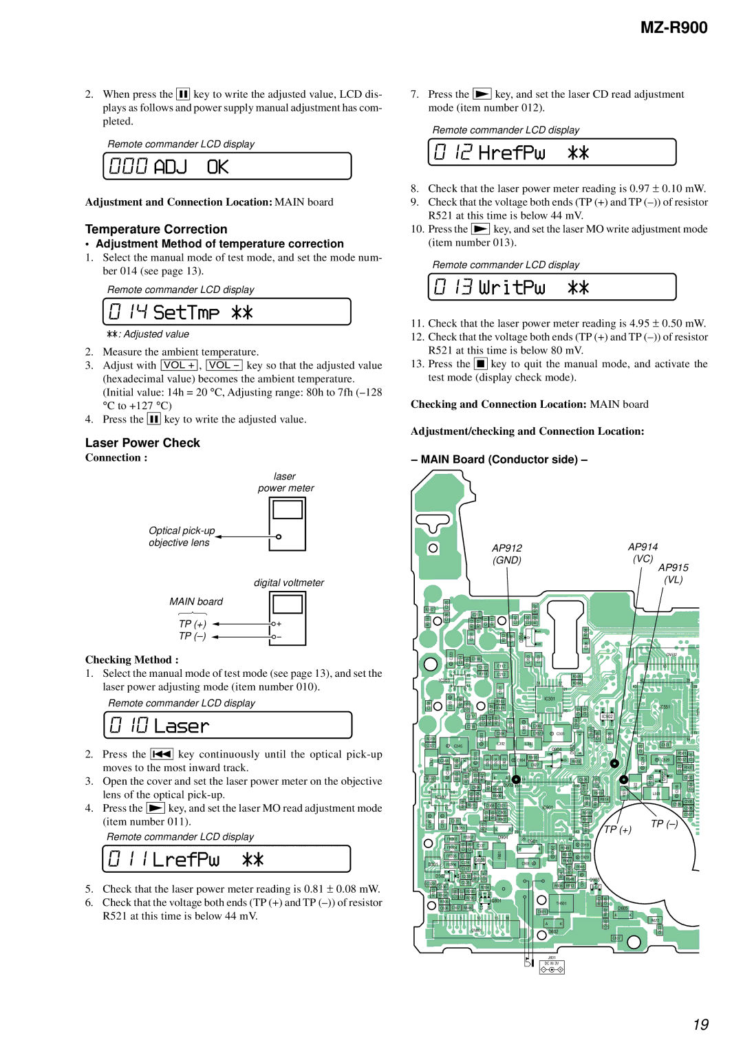 Sony MZ-R900 service manual Adj Ok, SetTmp, HrefPw, WritPw, Laser, LrefPw 