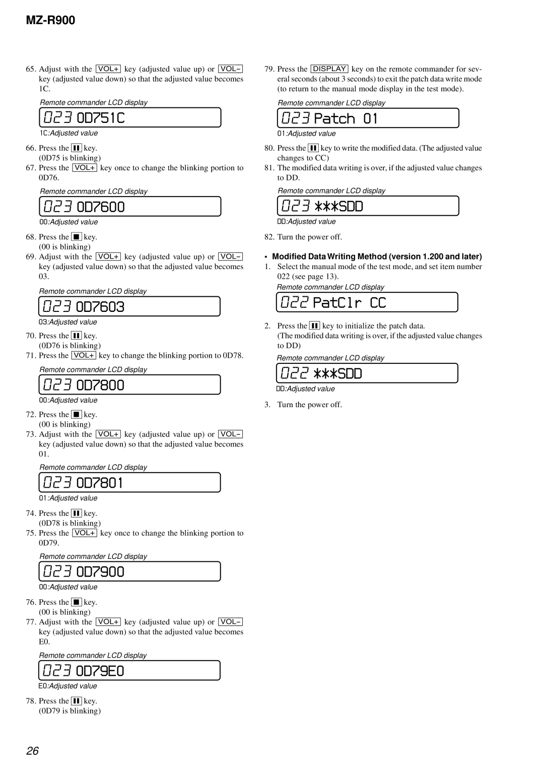 Sony MZ-R900 service manual 023 0D751C, 023 0D7600, 023 0D7603, 023 0D7800, 023 0D7801, 023 0D7900, 023 0D79E0, Patch 