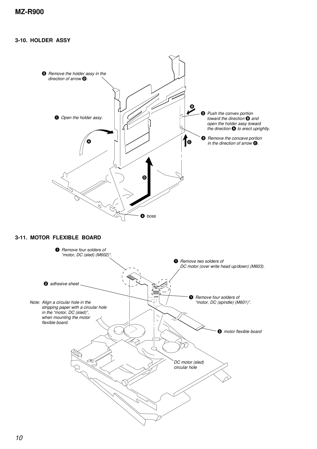 Sony MZ-R900 service manual Holder Assy, Motor Flexible Board 