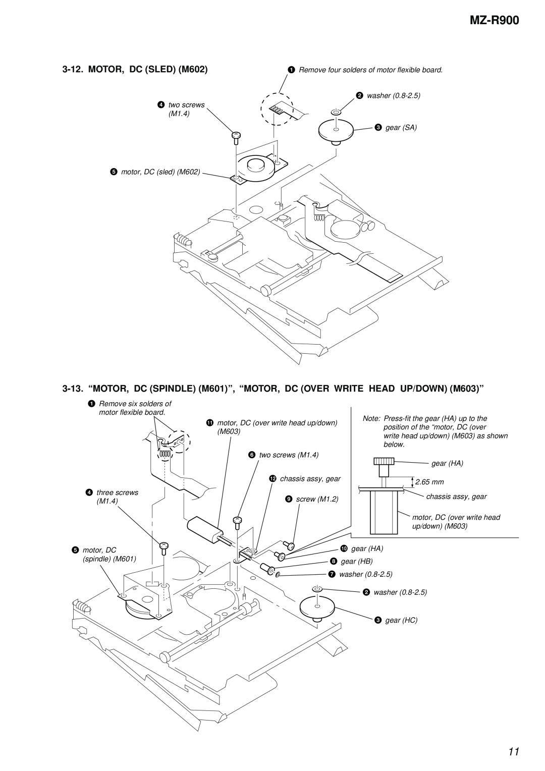 Sony MZ-R900 service manual MOTOR, DC SLED M602 