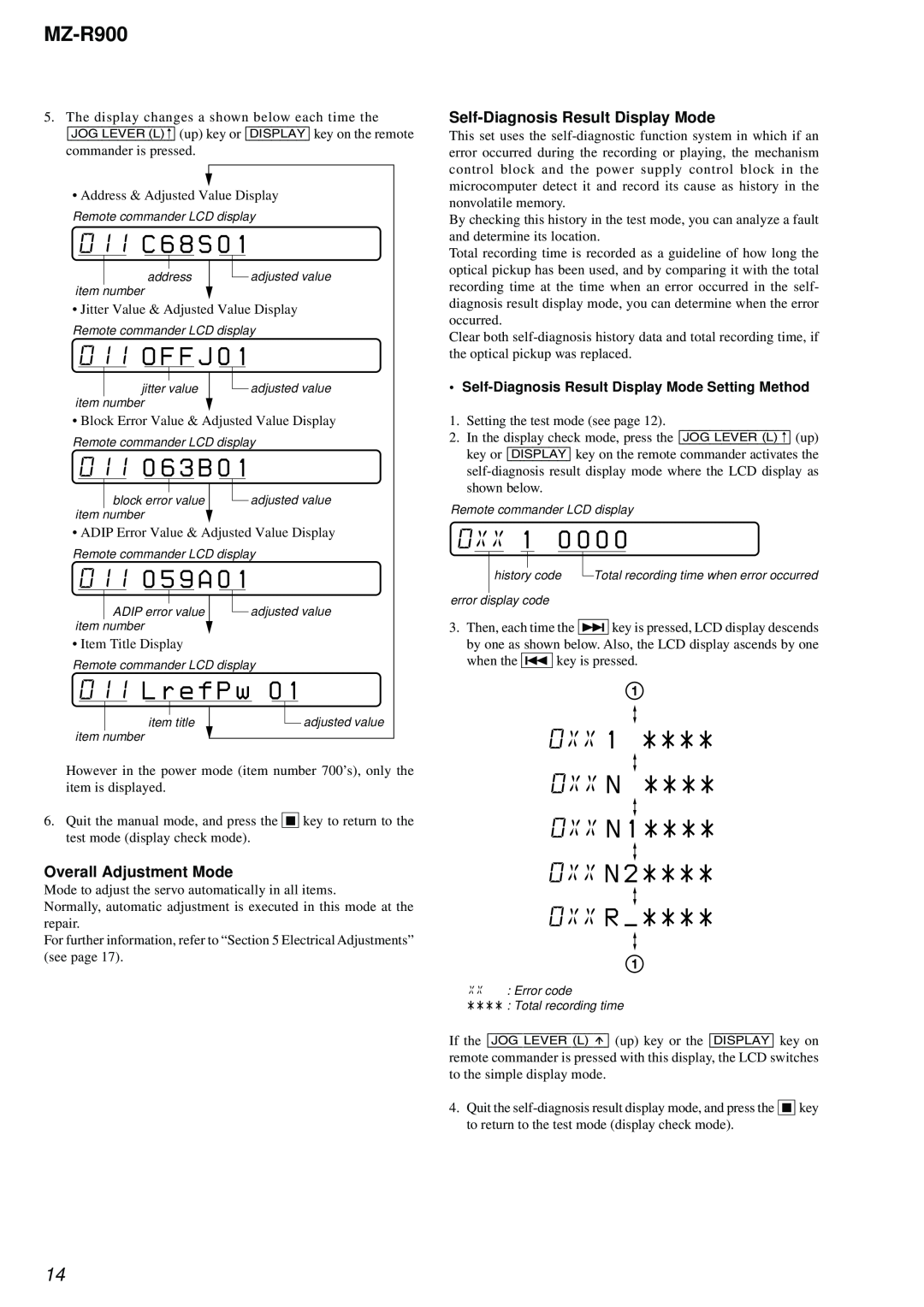 Sony MZ-R900 service manual 011 0 5 9 A, L r e f P w, 011C 6 8 S, 011O F F J, 0110 6 3 B, 0XX 1, 0XX N 0XX N 0XX R 