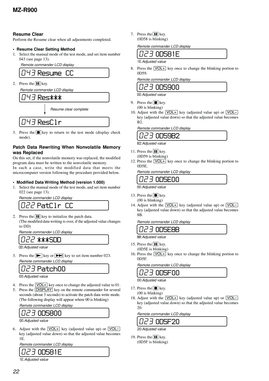 Sony MZ-R900 service manual Resume CC 