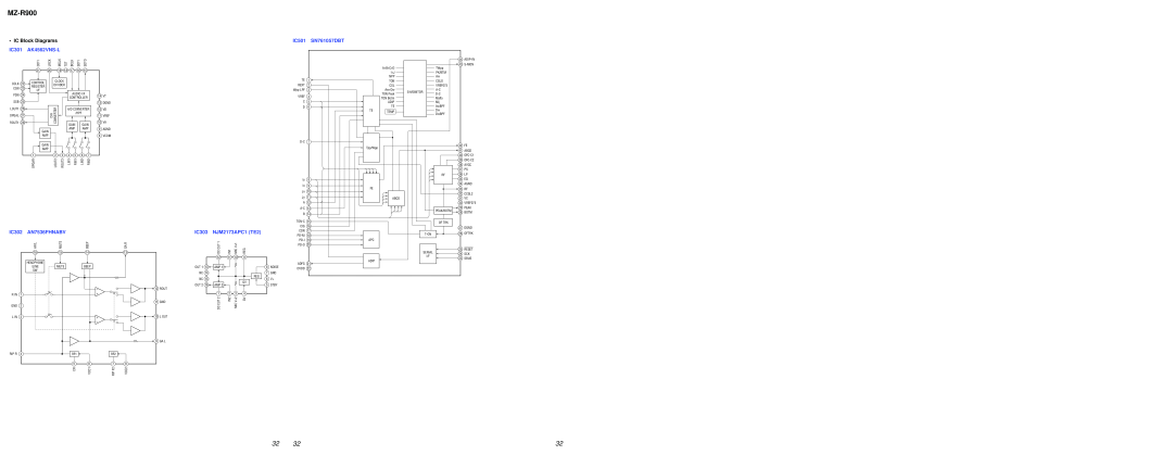 Sony MZ-R900 IC Block Diagrams, IC301, AK4562VNS-L, IC302, AN7536FHNABV, IC303, NJM2173APC1 TE2, IC501, SN761057DBT 