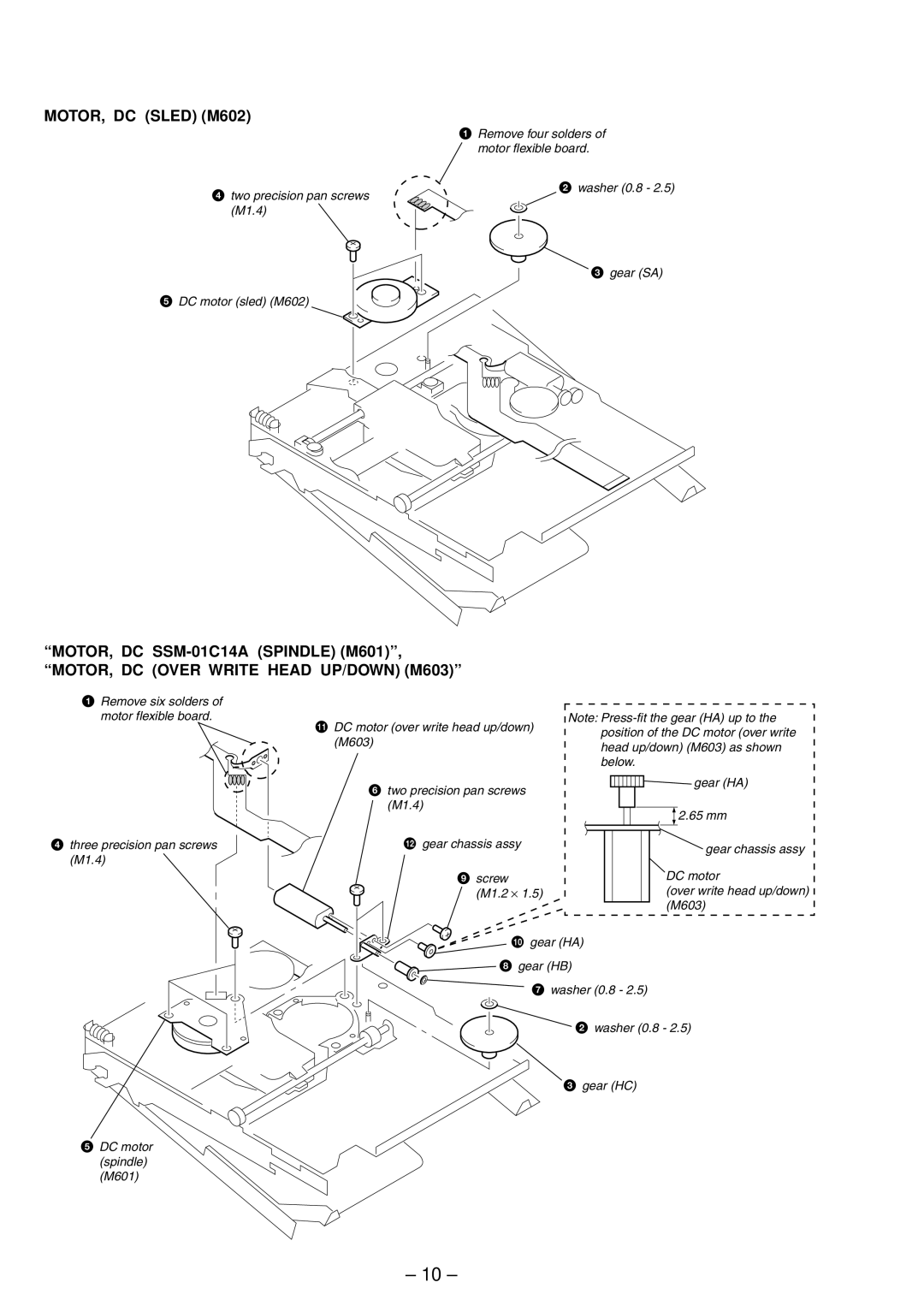 Sony MZ-R91 service manual MOTOR, DC Sled M602 