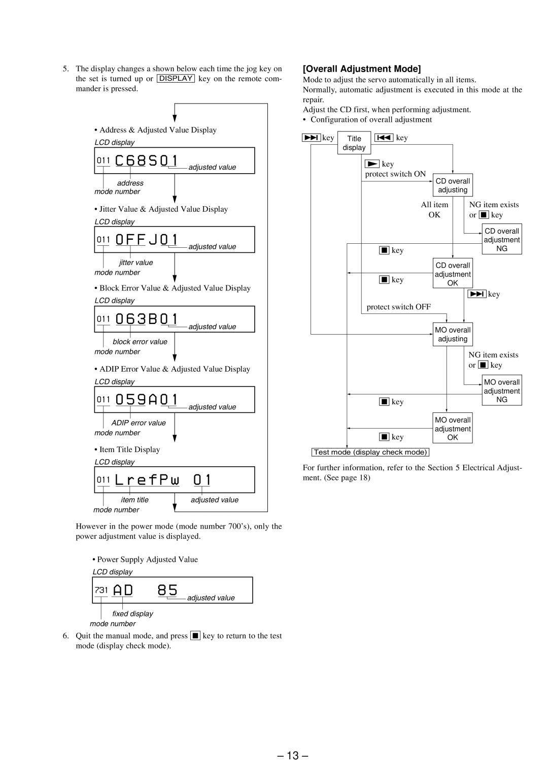 Sony MZ-R91 service manual 011 0 F F J 0, 011 0 6 3 B 0, 011 0 5 9 a 0, Overall Adjustment Mode 