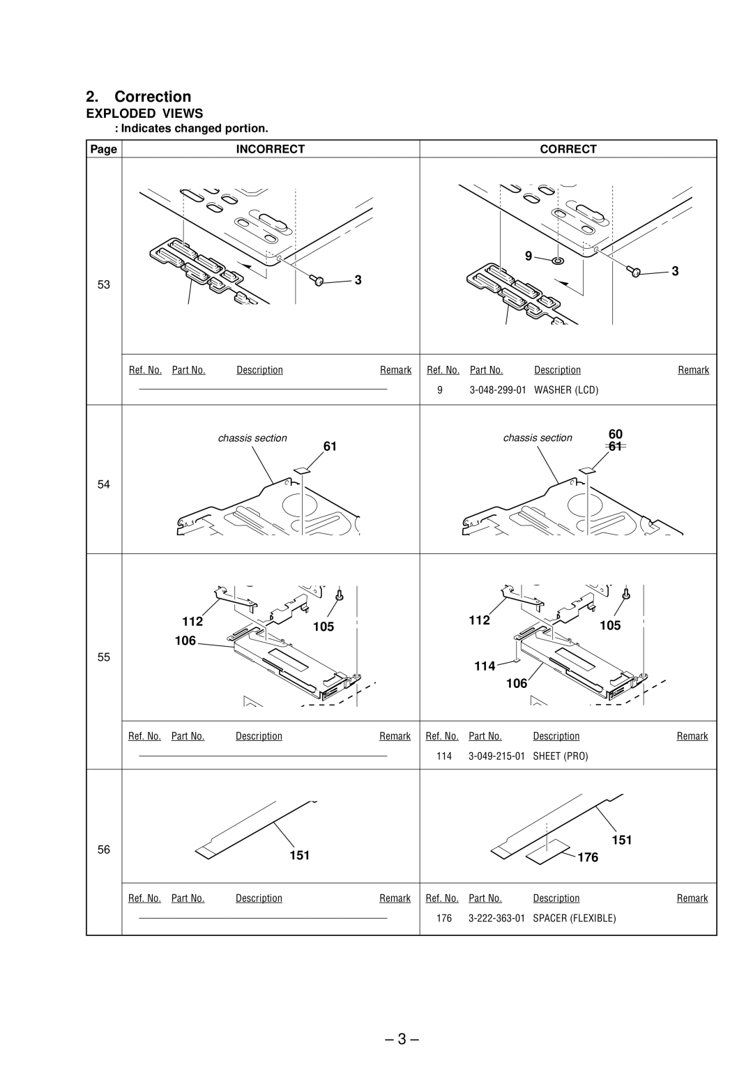 Sony MZ-R91 service manual 112 105 106 #114, 151 176 @, Indicates changed portion.EXPLODED Views 