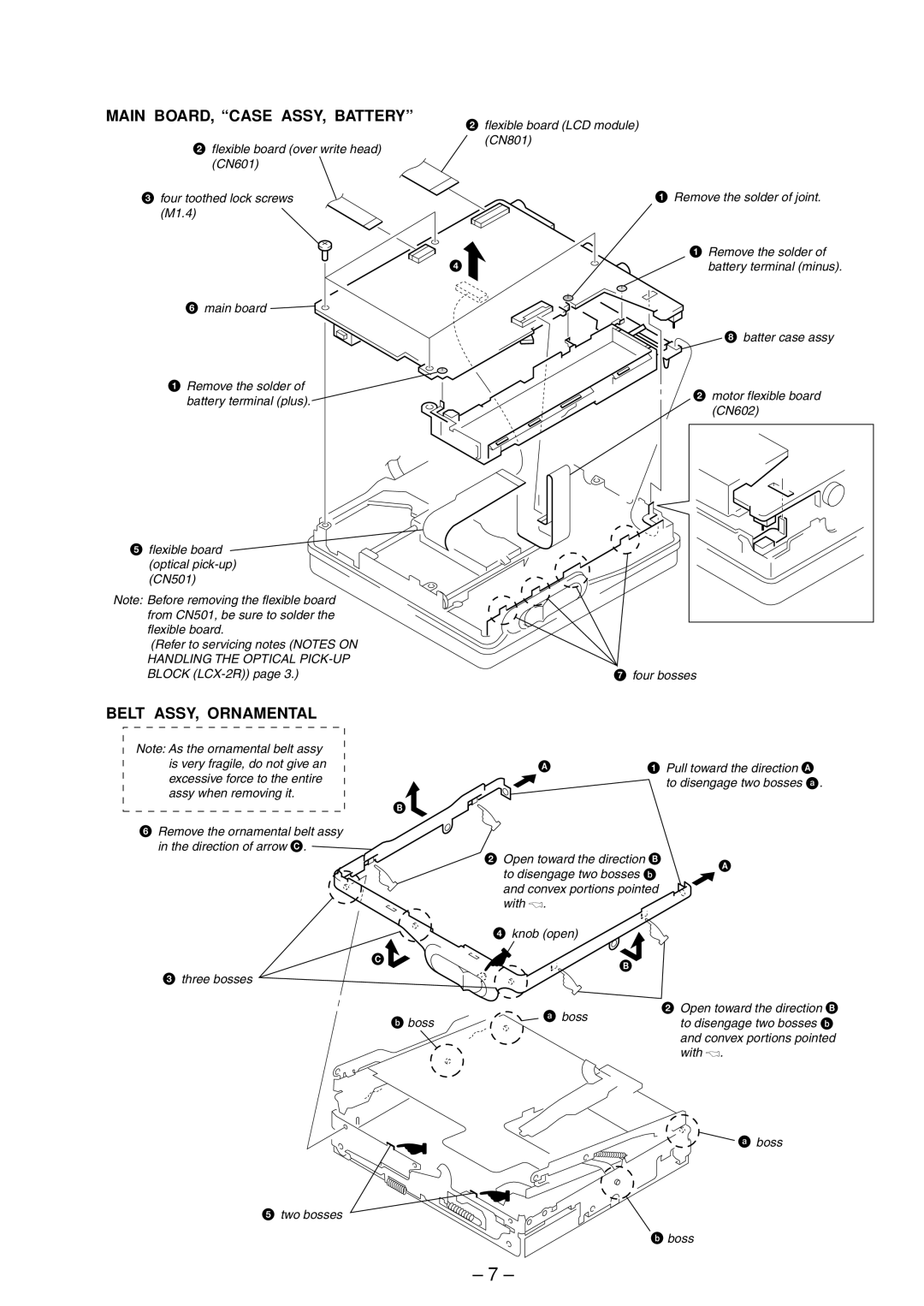 Sony MZ-R91 service manual Main BOARD, Case ASSY, Battery, Belt ASSY, Ornamental 