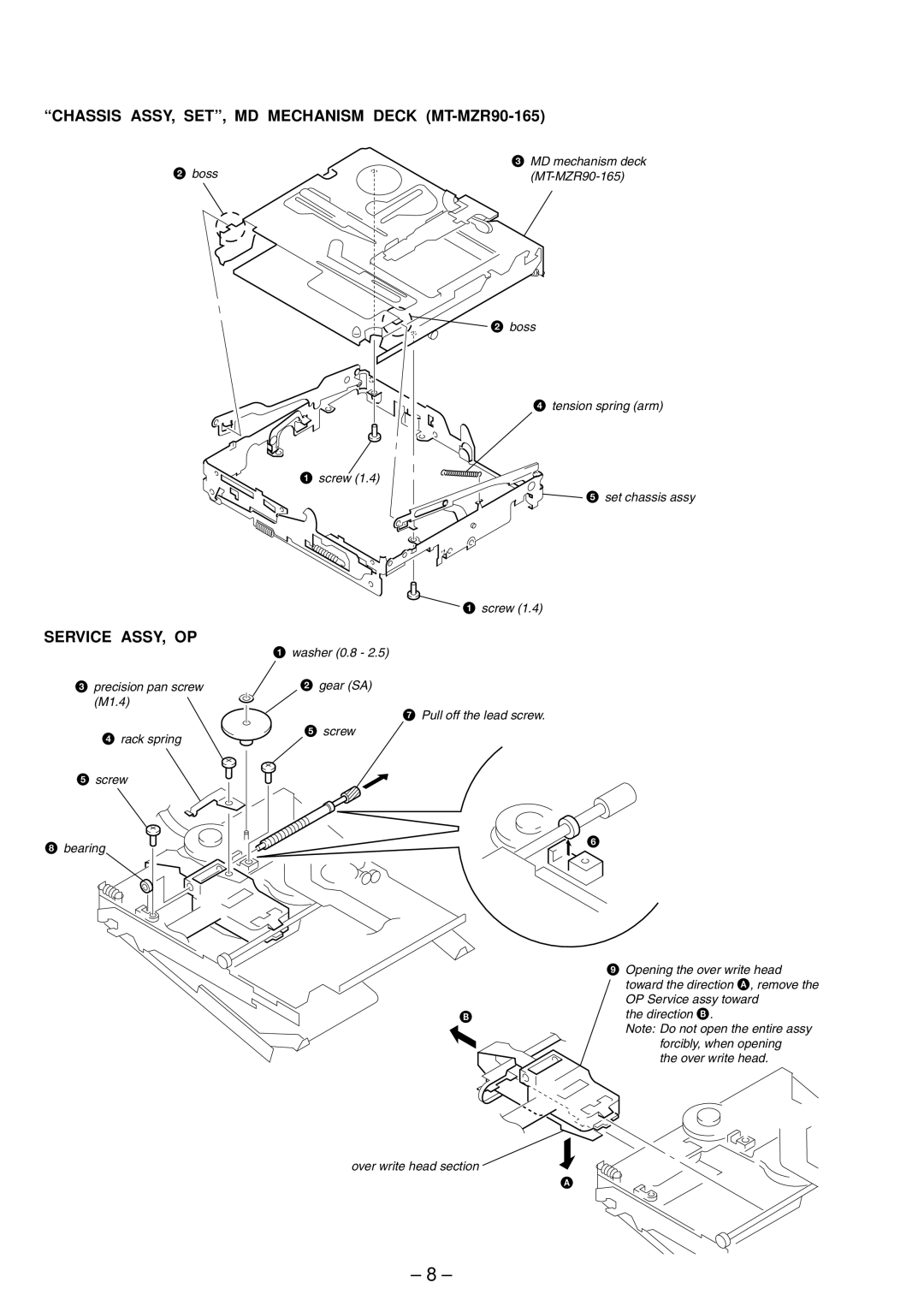 Sony MZ-R91 service manual Chassis ASSY, SET, MD Mechanism Deck MT-MZR90-165, Service ASSY, OP 