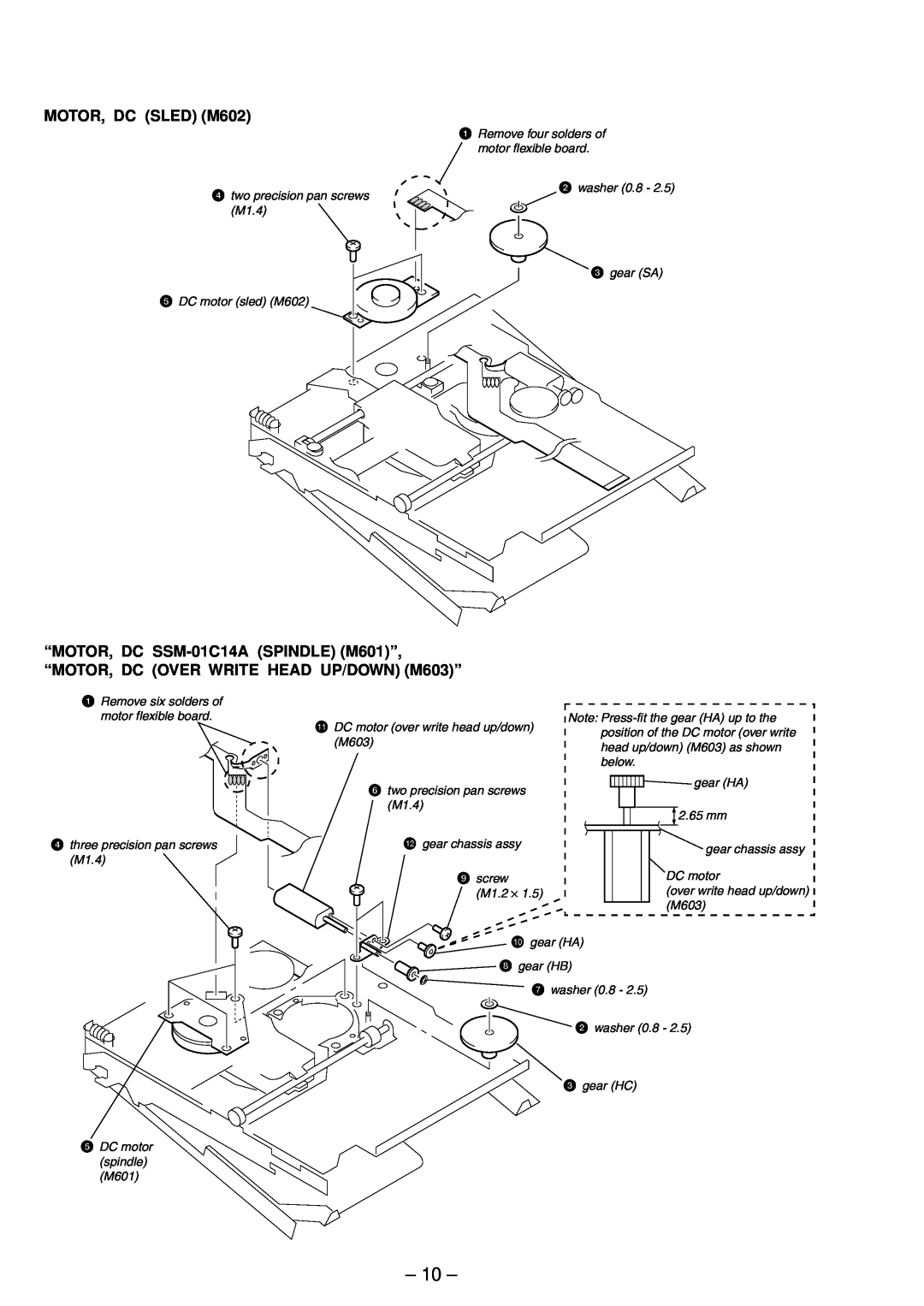 Sony MZ-R91 service manual MOTOR, DC SLED M602 