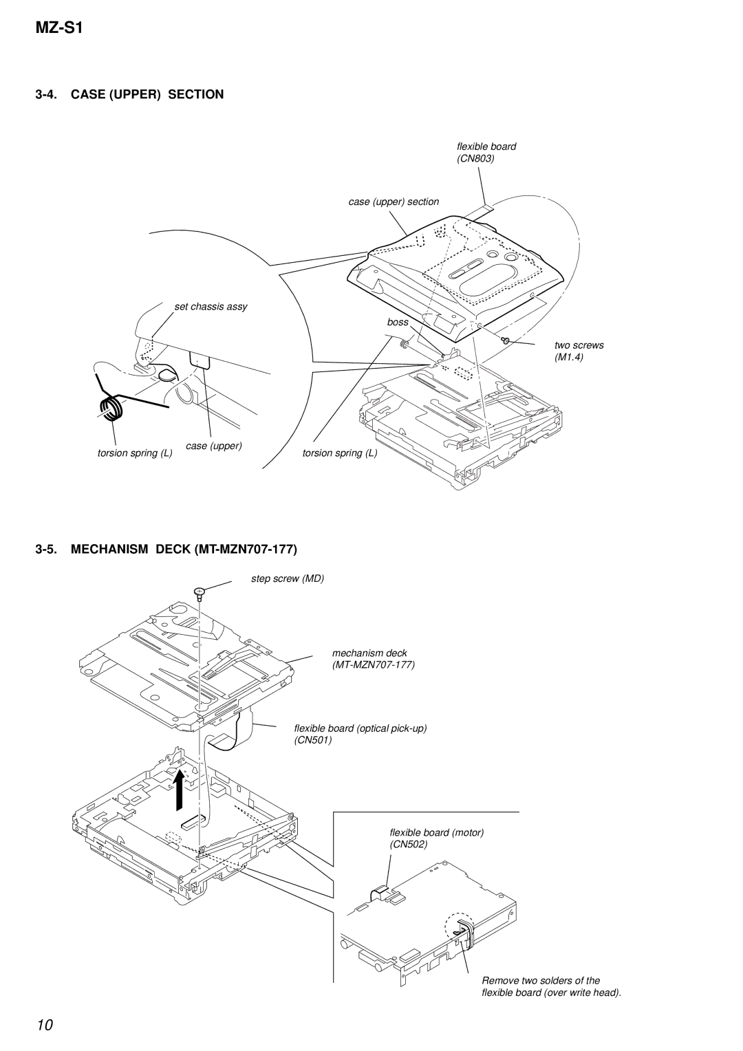 Sony MZ-S1 service manual Case Upper Section, Mechanism Deck MT-MZN707-177 