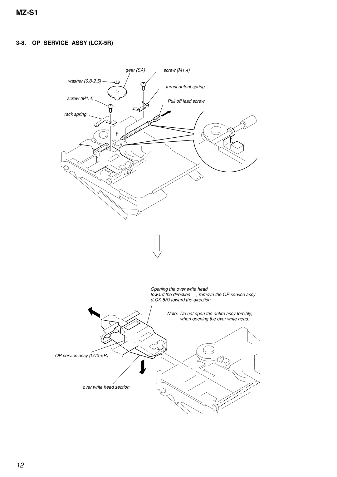 Sony MZ-S1 service manual OP Service Assy LCX-5R, Gear SA Screw M1.4 