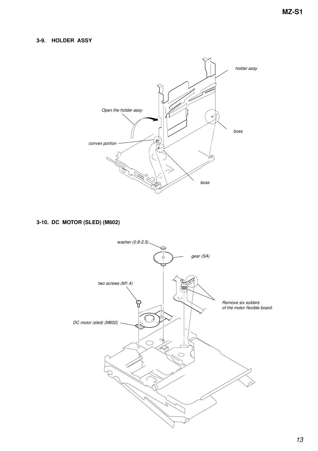 Sony MZ-S1 service manual Holder Assy, DC Motor Sled M602 