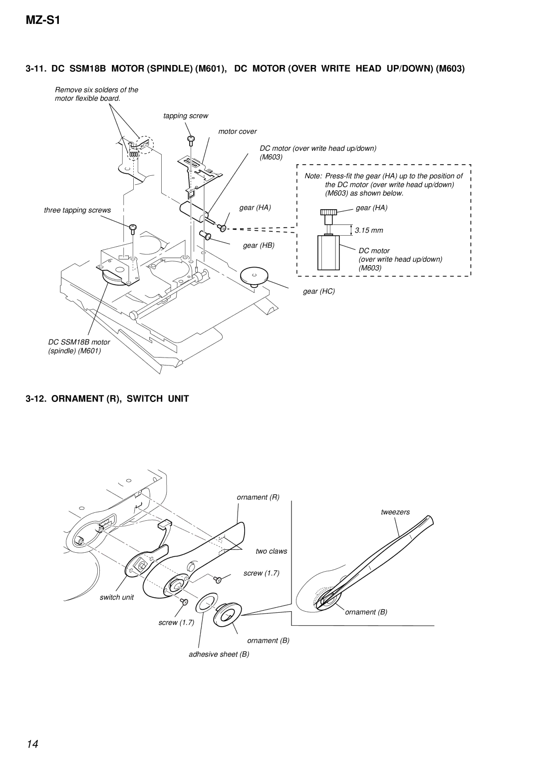 Sony MZ-S1 service manual Ornament R, Switch Unit 