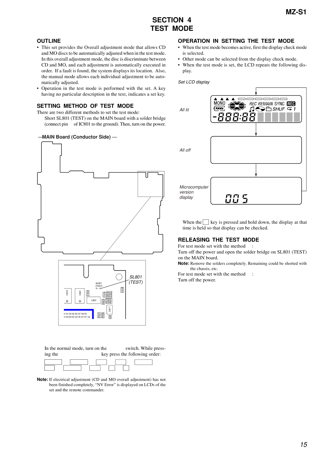 Sony service manual V1.100, MZ-S1 Section Test Mode 