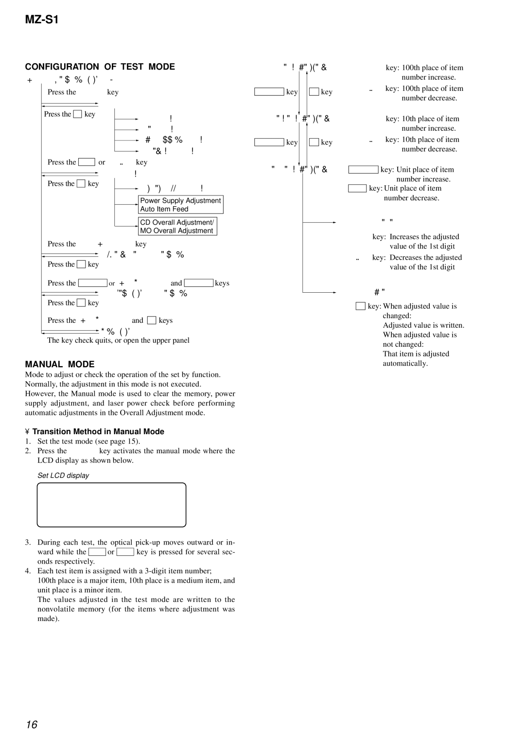 Sony MZ-S1 service manual Configuration of Test Mode, Transition Method in Manual Mode 