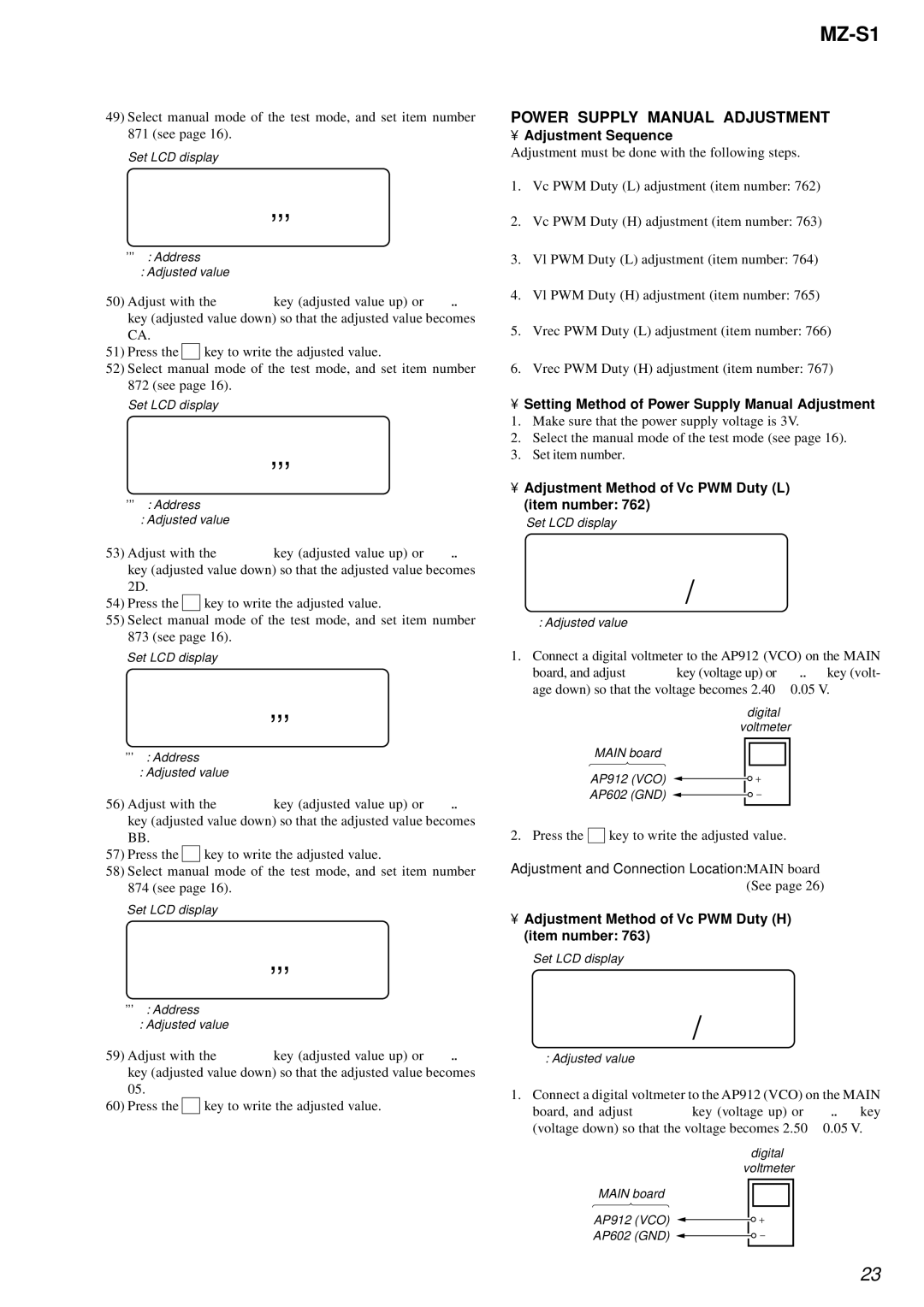 Sony MZ-S1 service manual 871 ###S, 872 ###S, 873 ###S, 874 ###S, 762 AD, 763 AD 