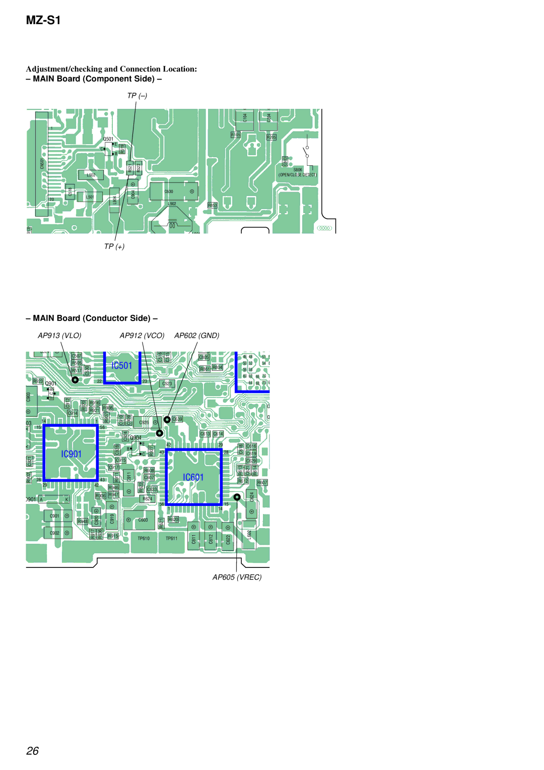 Sony MZ-S1 service manual IC501, Main Board Component Side 