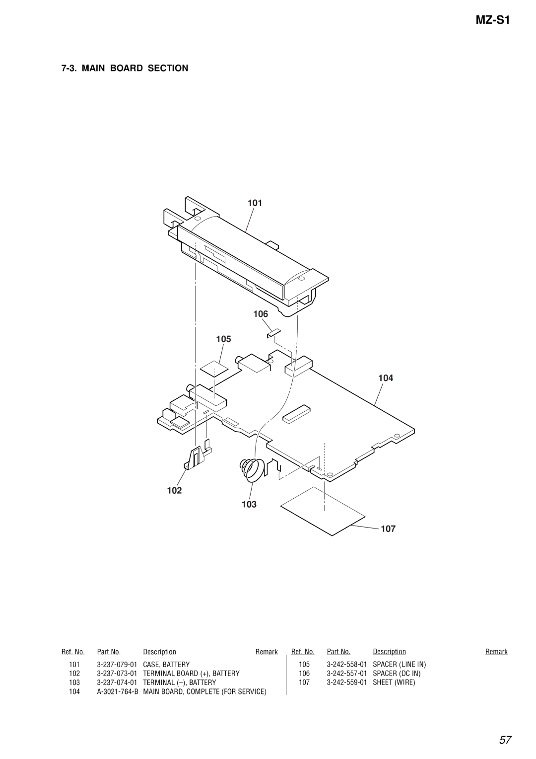 Sony MZ-S1 service manual Main Board Section, 101 106 105 104 102 103 107 