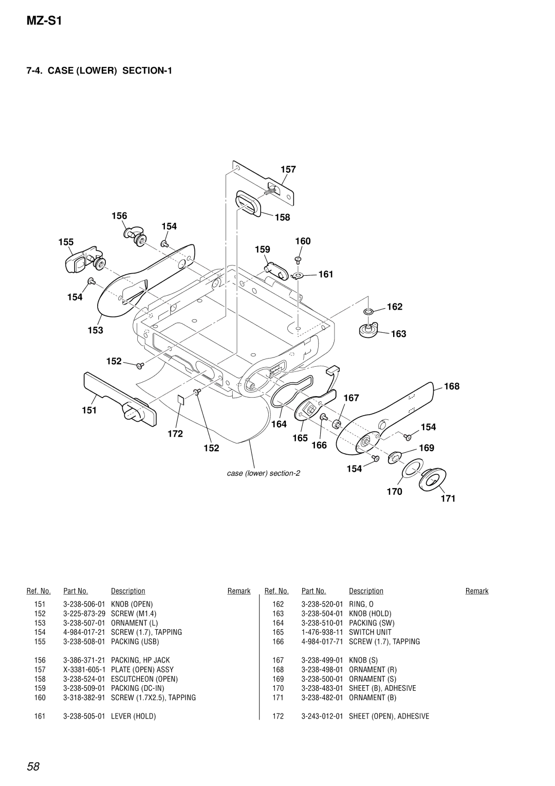 Sony MZ-S1 service manual Case Lower, 170, 171 