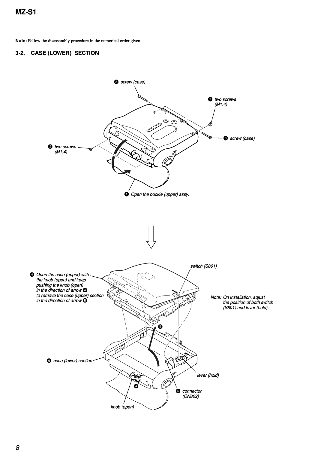 Sony MZ-S1 service manual Case Lower Section 