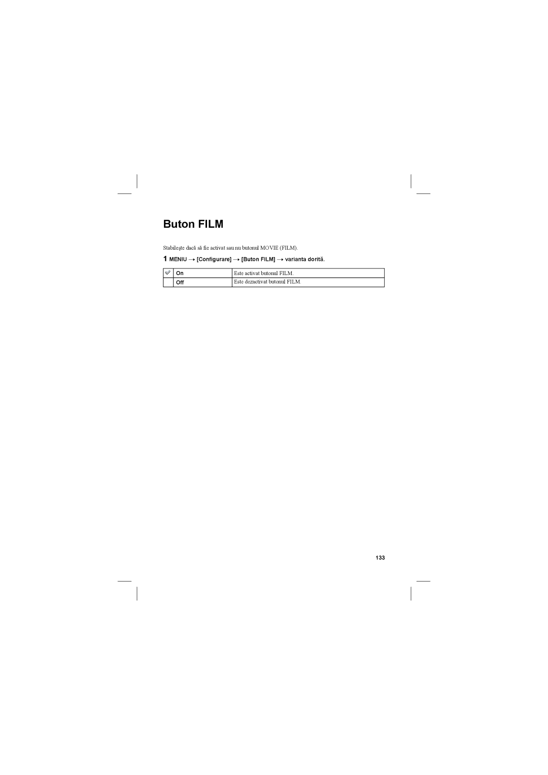 Sony NEX-3N manual Meniu T Conﬁgurare T Buton Film T varianta dorită Off, 133 