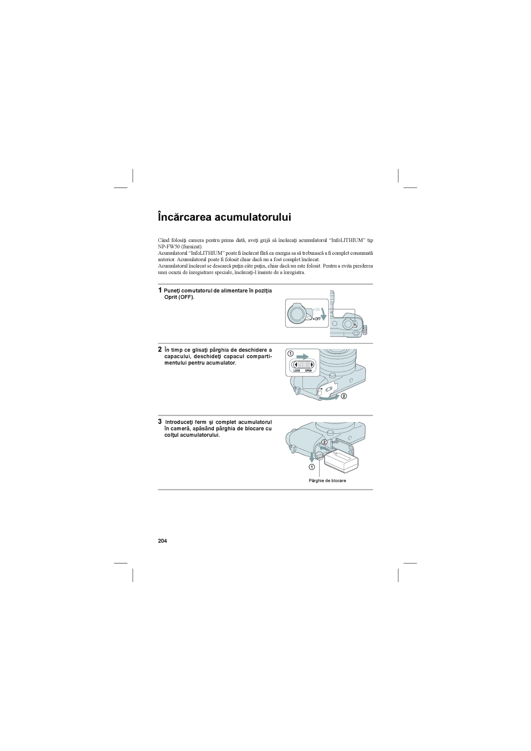 Sony NEX-3N manual Încărcarea acumulatorului, 204 