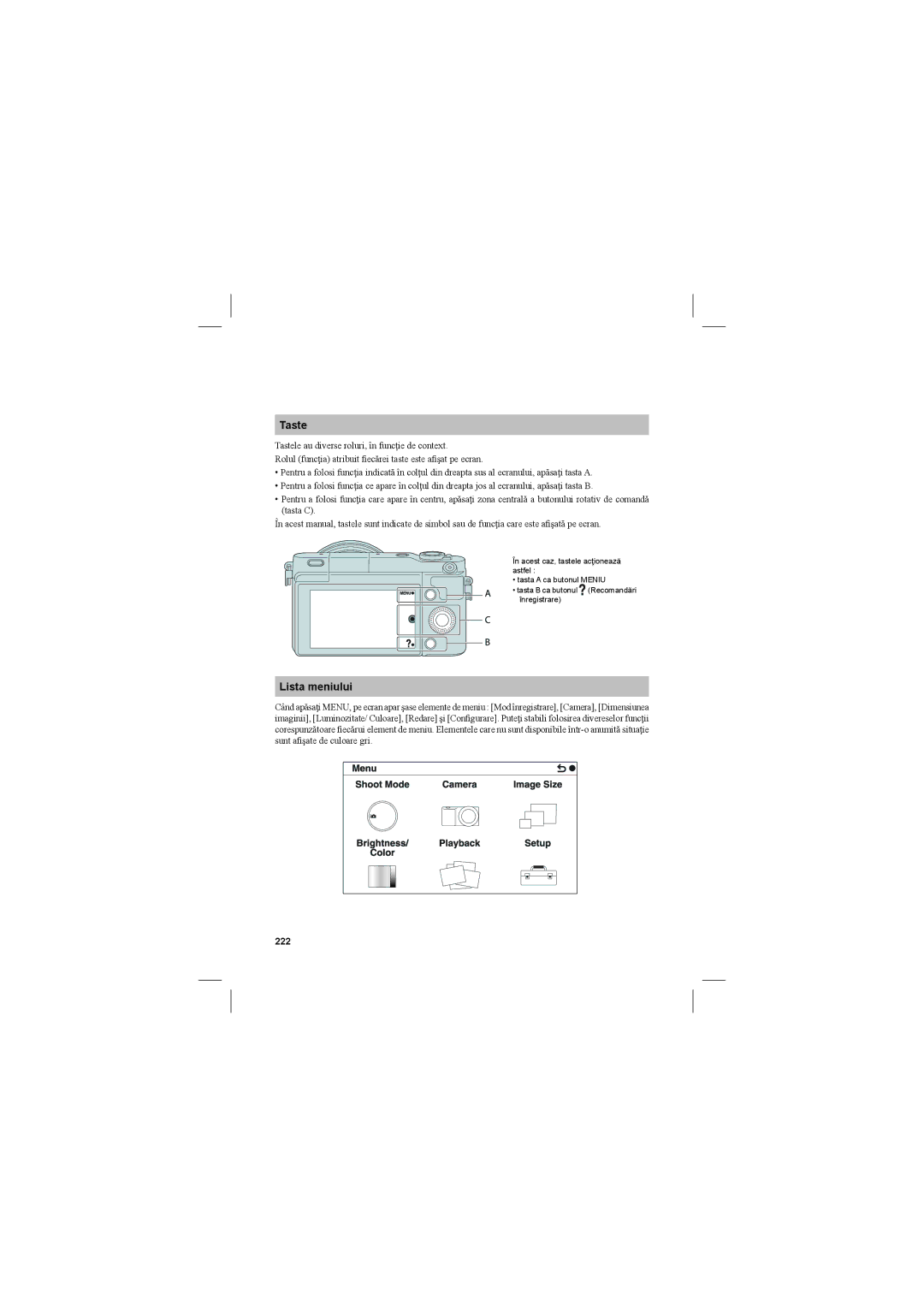 Sony NEX-3N manual Lista meniului, 222 
