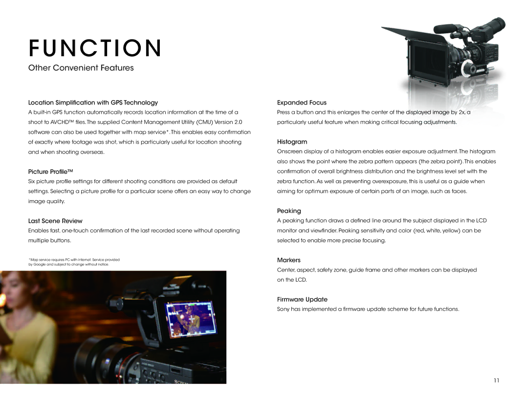 Sony NEX-FS100UK manual N C T I O N, Other Convenient Features 